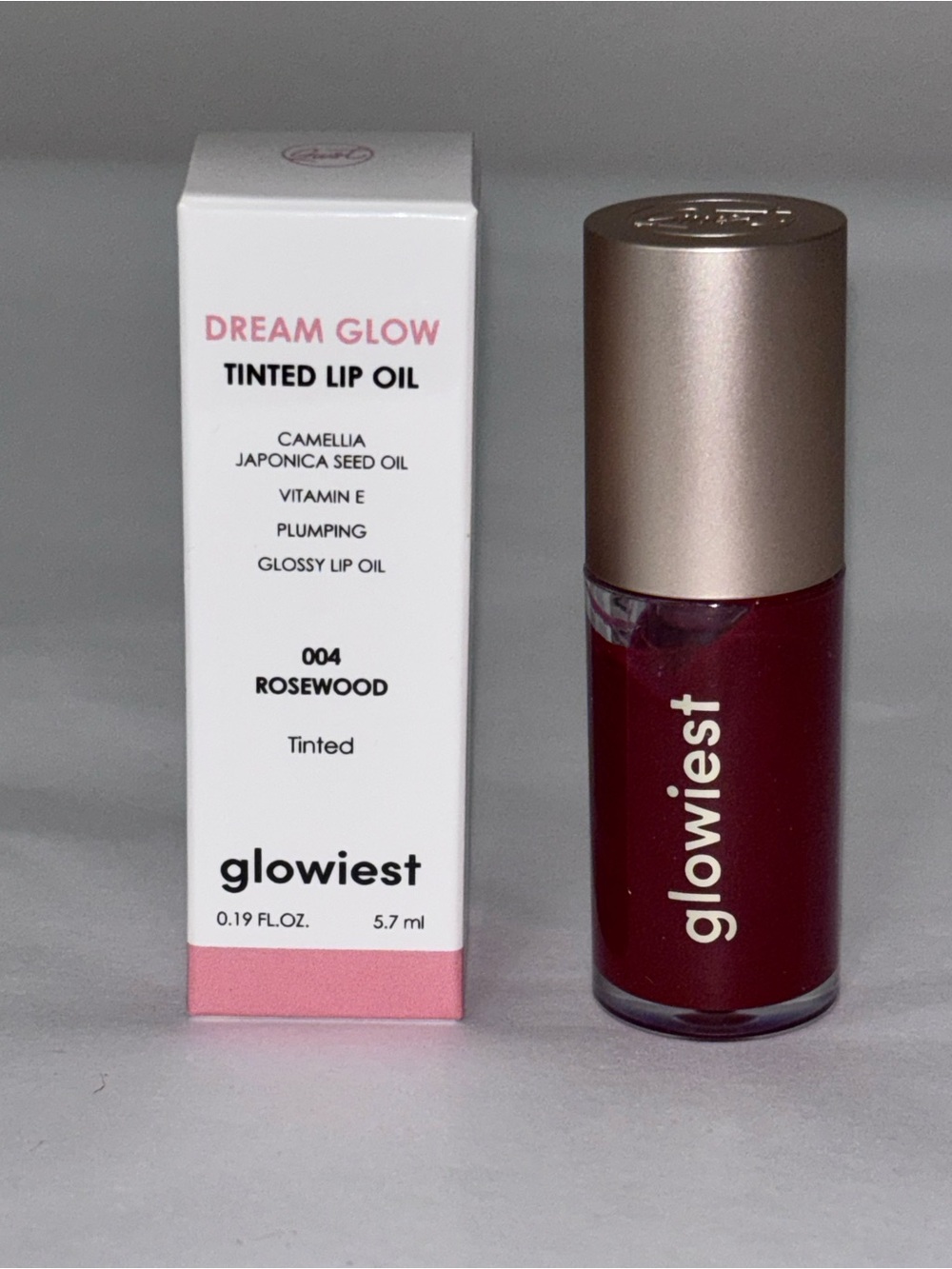 Glowiest NEW IN BOX Dream Glow tinted lip oil Rosewood plumping glossy exp 9/28